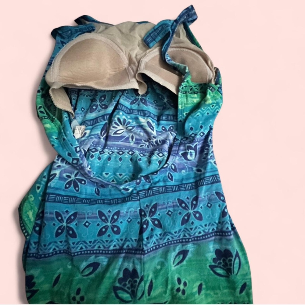 Blue and Green Patterned Swimsuit